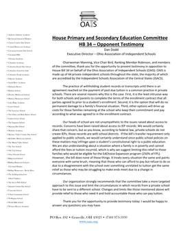 House Primary and Secondary Education Committee HB 34