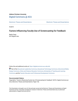 Factors Influencing Faculty Use of Screencasting for Feedback
