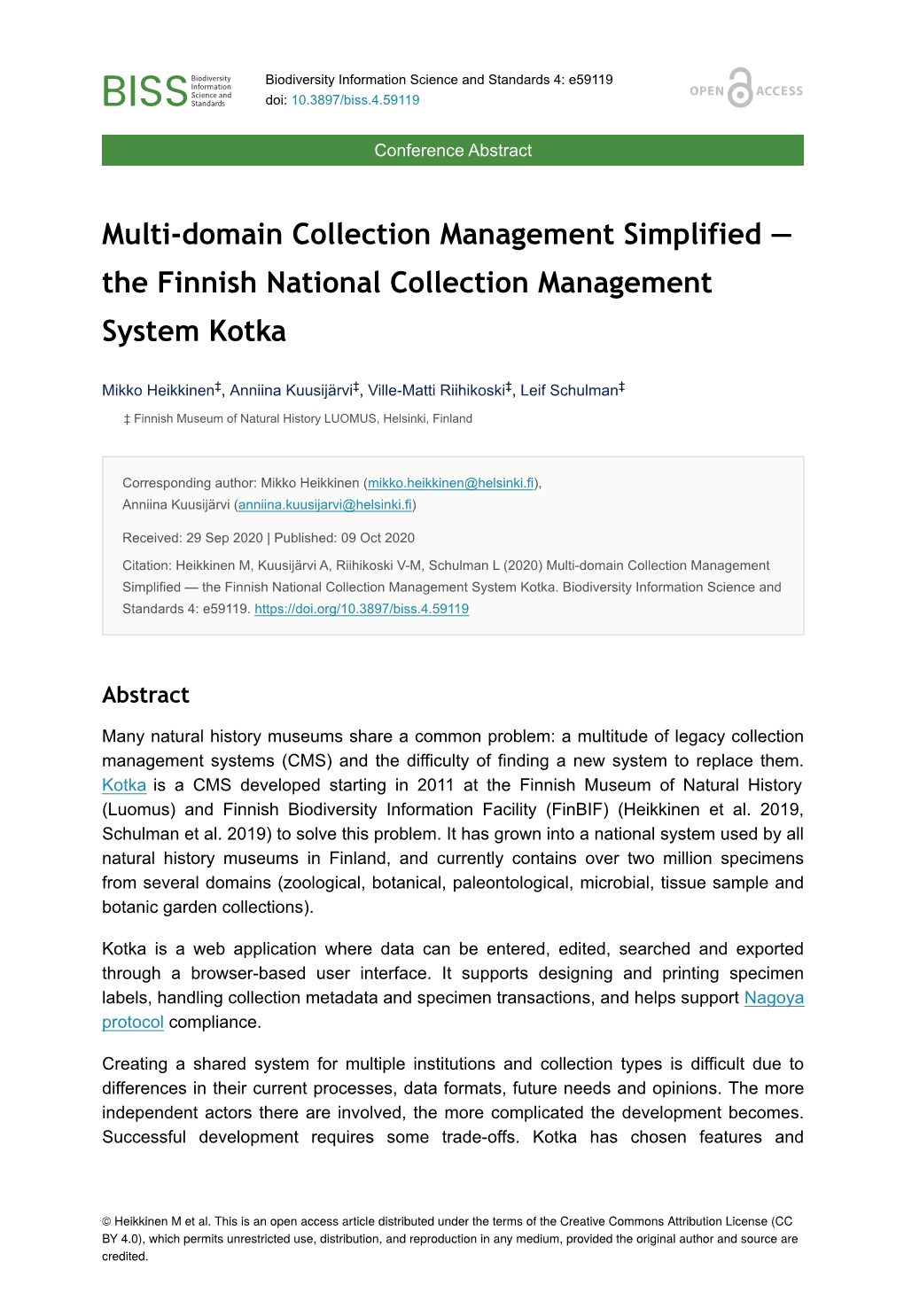 The Finnish National Collection Management System Kotka