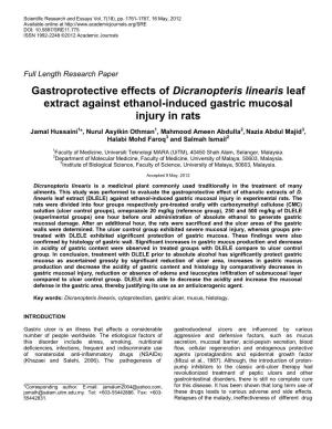 Gastroprotective Effects of Dicranopteris Linearis Leaf Extract Against Ethanol-Induced Gastric Mucosal Injury in Rats