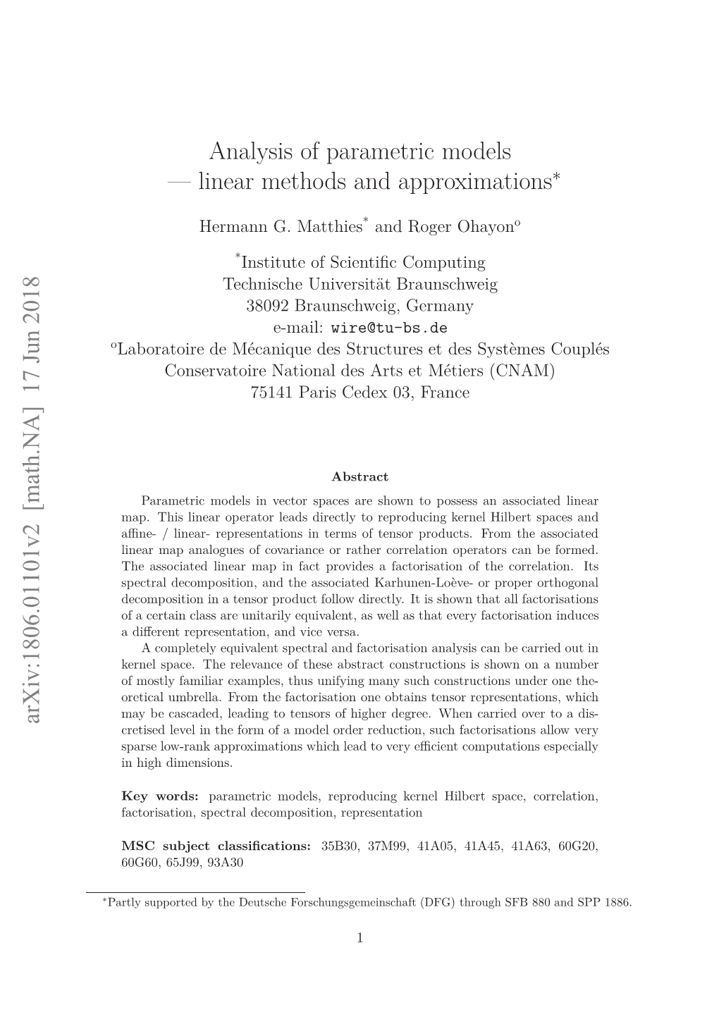 Analysis of Parametric Models — Linear Methods and Approximations