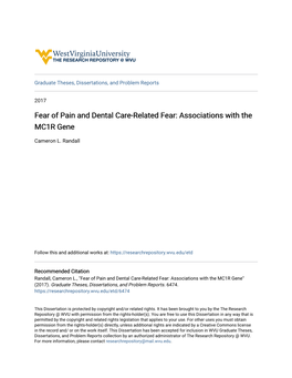 Fear of Pain and Dental Care-Related Fear: Associations with the MC1R Gene