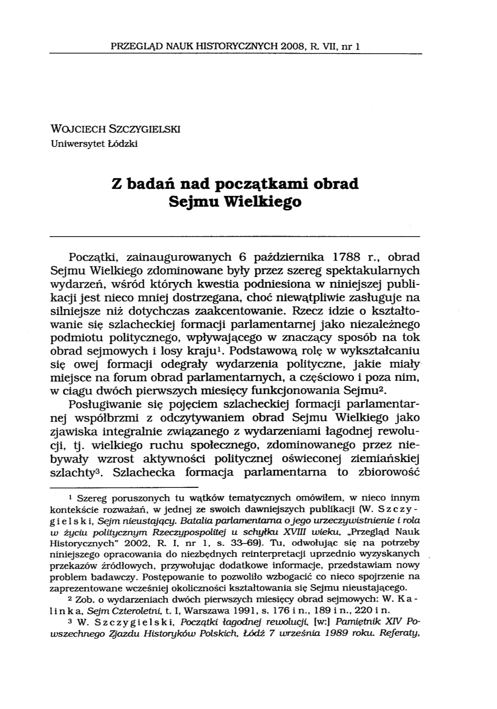 Zbadań Nad Początkami Obrad Sejmu Wielkiego