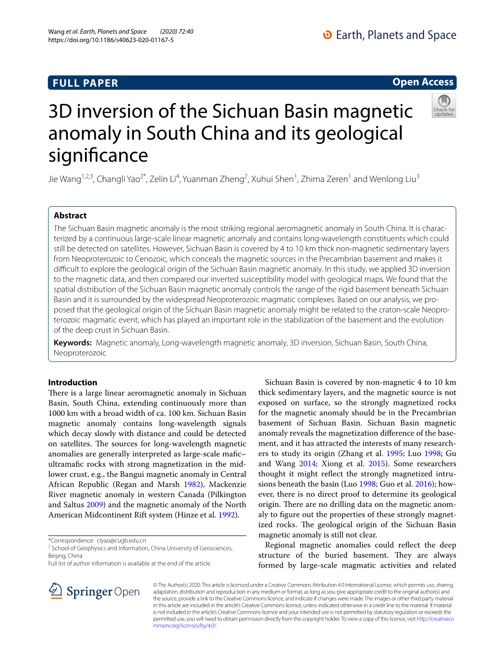 3D Inversion of the Sichuan Basin Magnetic Anomaly in South China