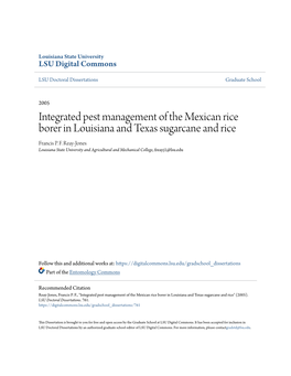 Integrated Pest Management of the Mexican Rice Borer in Louisiana and Texas Sugarcane and Rice Francis P
