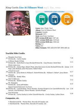 King Curtis Live at Fillmore West Mp3, Flac, Wma