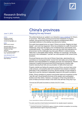 China's Provinces June 11, 2015 Mapping the Way Forward