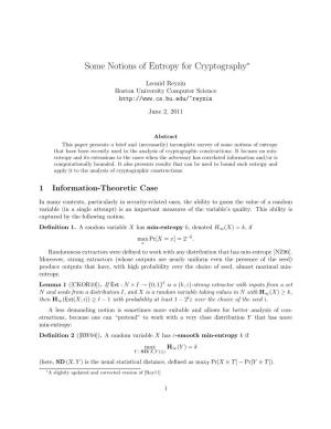 Some Notions of Entropy for Cryptography∗