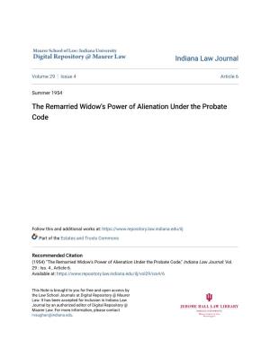 The Remarried Widow's Power of Alienation Under the Probate Code
