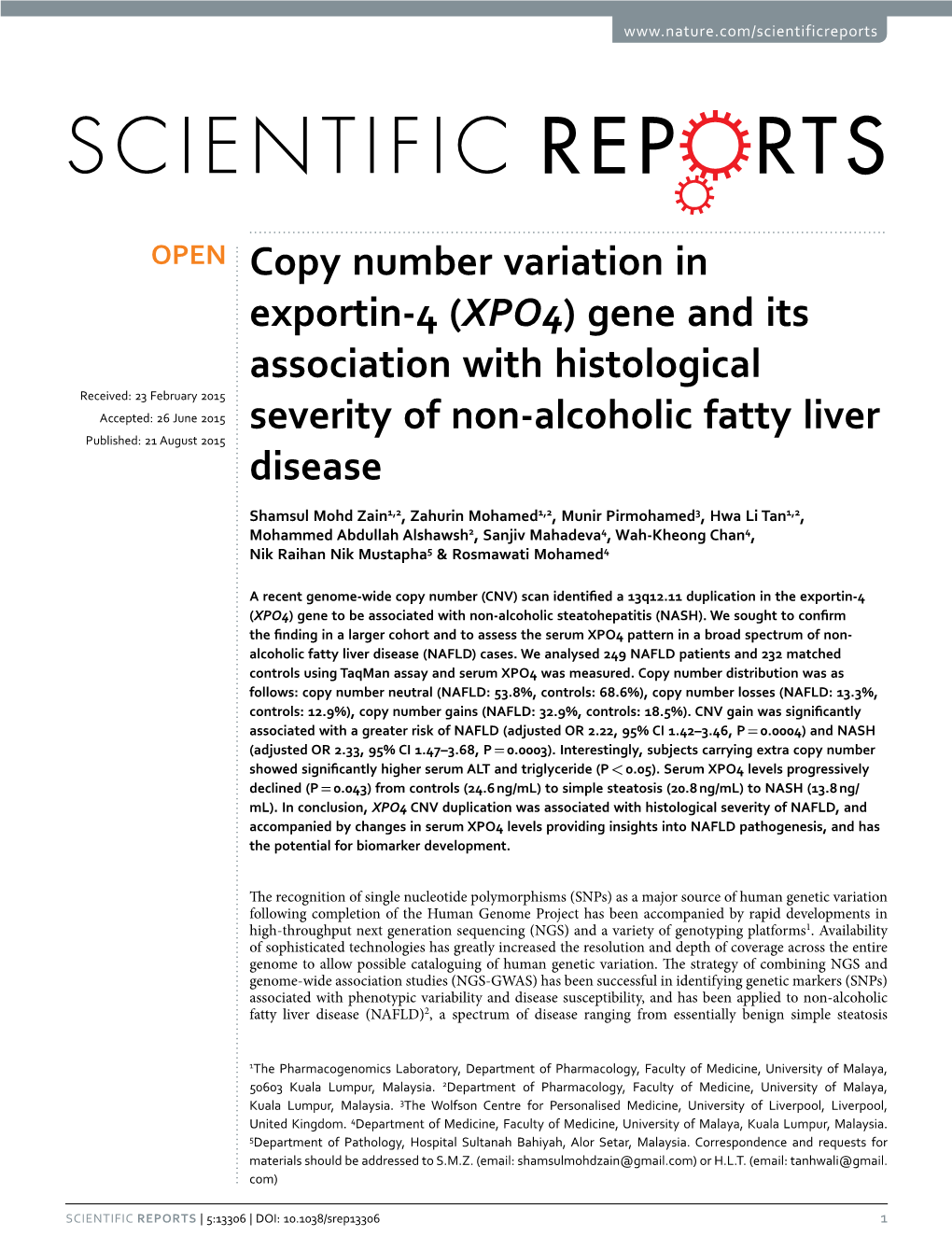 (XPO4) Gene and Its Association with Histological Severity of Non-Alcoholic Fatty Liver Disease
