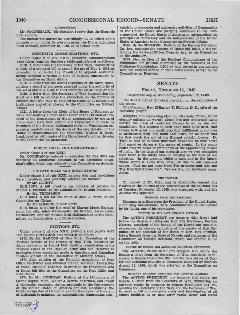 CONGRESSIONAL RECORD-SENATE 13617 ADJOURNMENT Munistic Propaganda and Subversive Activities of Communists Mr