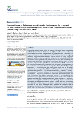 Impact of Invasive Tubastraea Spp. (Cnidaria: Anthozoa)