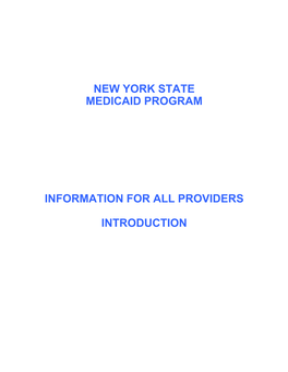 New York State Medicaid Program Information For