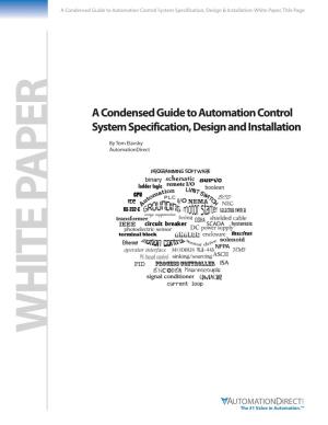A Condensed Guide to Automation Control System Specification, Design and Installation
