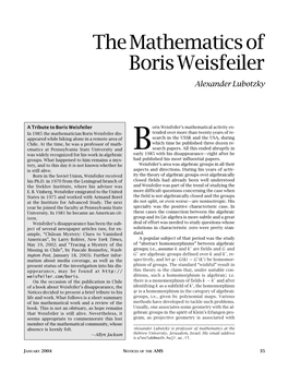 The Mathematics of Boris Weisfeiler Alexander Lubotzky