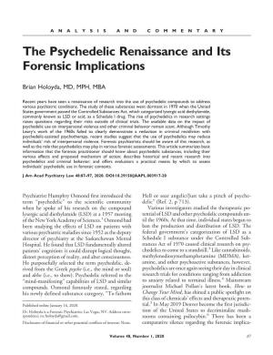 The Psychedelic Renaissance and Its Forensic Implications