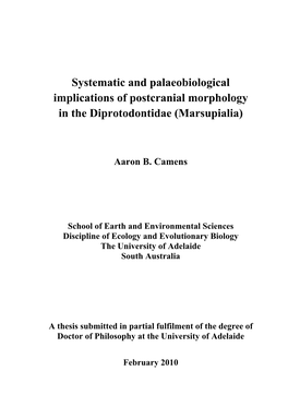 Systematic and Palaeobiological Implications of Postcranial Morphology in the Diprotodontidae (Marsupialia)