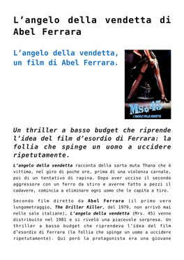 Angelo Della Vendetta Di Abel Ferrara