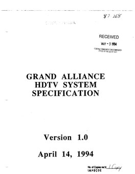 Grand Alliance Hdtv System Specification