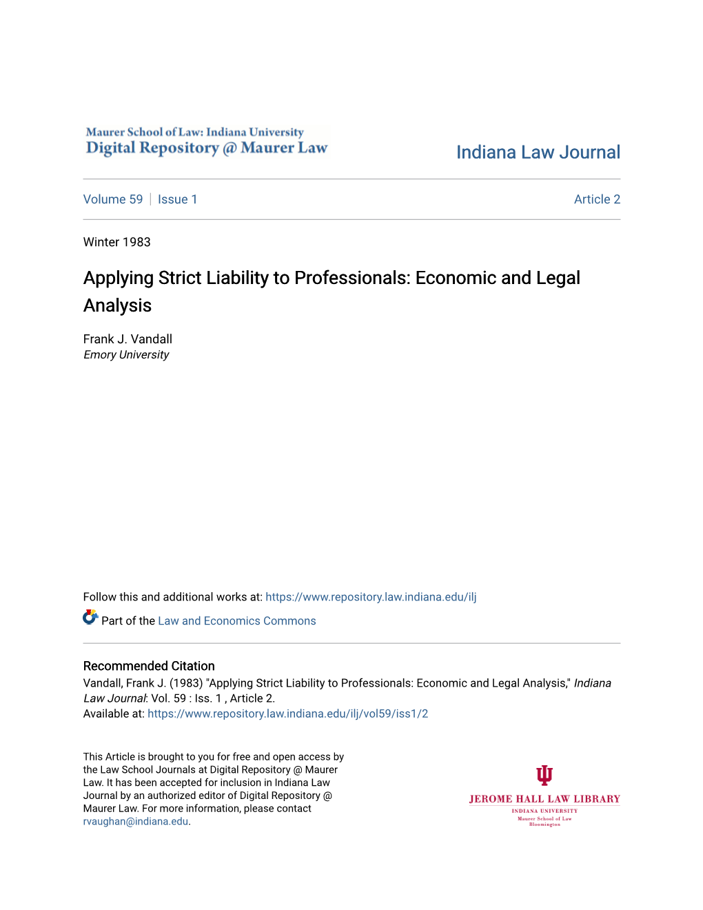 Applying Strict Liability to Professionals: Economic and Legal Analysis