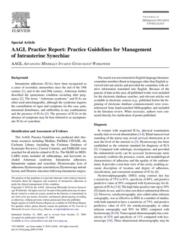 AAGL Practice Report: Practice Guidelines for Management of Intrauterine Synechiae
