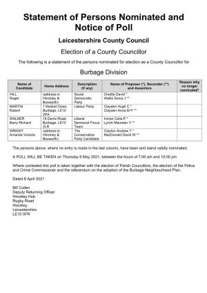 Hinckley and Bosworth Nominated Candidates