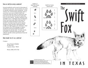 Swift Fox Surveys Conducted? Pattern of Swift Fox Tracks Swift Fox Tracks (Walking) (Actual Size) Several Methods Can Be Used to Determine If Swift Fox Are Present