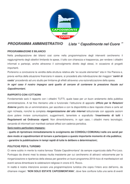 PROGRAMMA AMMINISTRATIVO Lista “ Capodimonte Nel Cuore ”