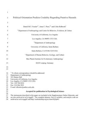 Political Orientation Predicts Credulity Regarding Putative Hazards