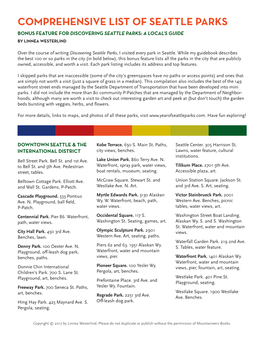 Comprehensive List of Seattle Parks Bonus Feature for Discovering Seattle Parks: a Local’S Guide by Linnea Westerlind