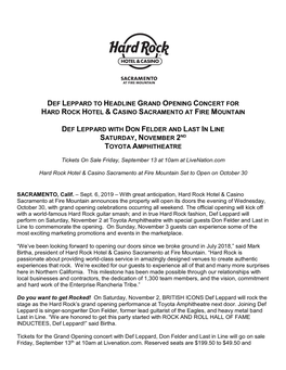 Def Leppard Headline Grand Opening Concert