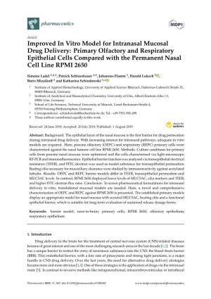 Primary Olfactory and Respiratory Epithelial Cells Compared with the Permanent Nasal Cell Line RPMI 2650