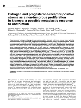 Estrogen and Progesterone-Receptor-Positive Stroma As a Non-Tumorous Proliferation in Kidneys: a Possible Metaplastic Response to Obstruction