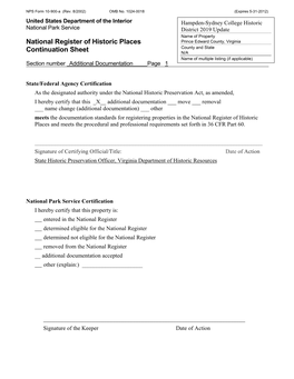 National Register of Historic Places Continuation Sheet