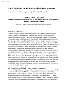 The Shtetl in Context: the Spatial and Social Organization of Jewish Communities from the Small Towns of 18Th Century Poland