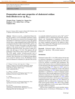 Preparation and Some Properties of Cholesterol Oxidase from Rhodococcus Sp