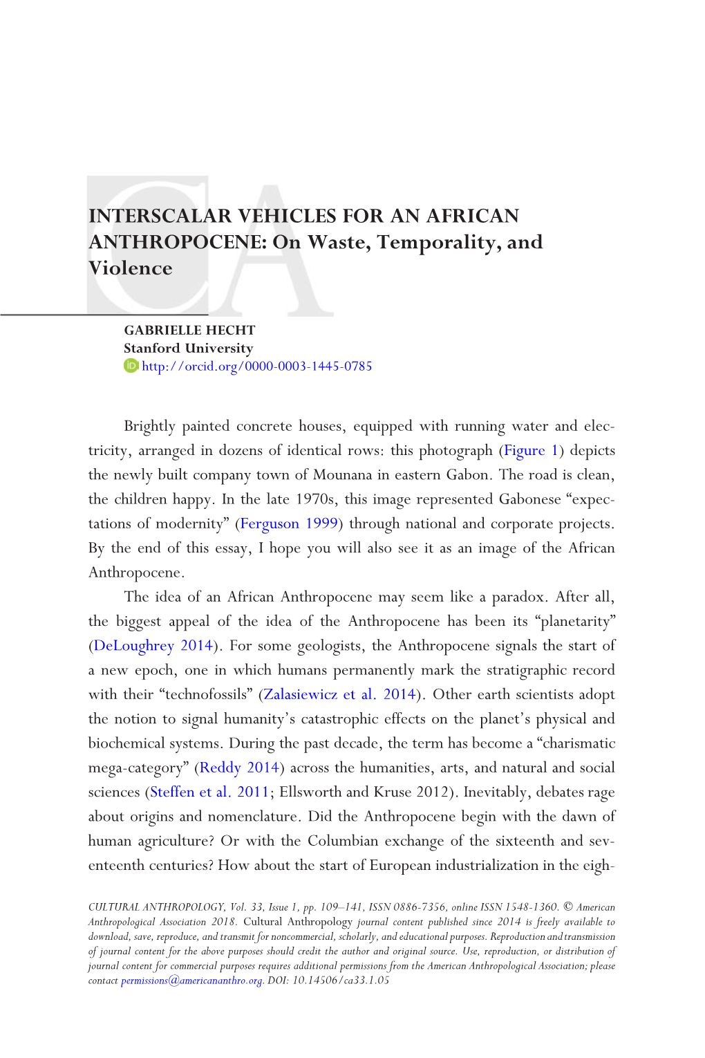 INTERSCALAR VEHICLES for an AFRICAN ANTHROPOCENE: on Waste, Temporality, and Violence