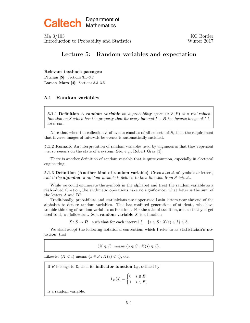 Random Variables and Expectation