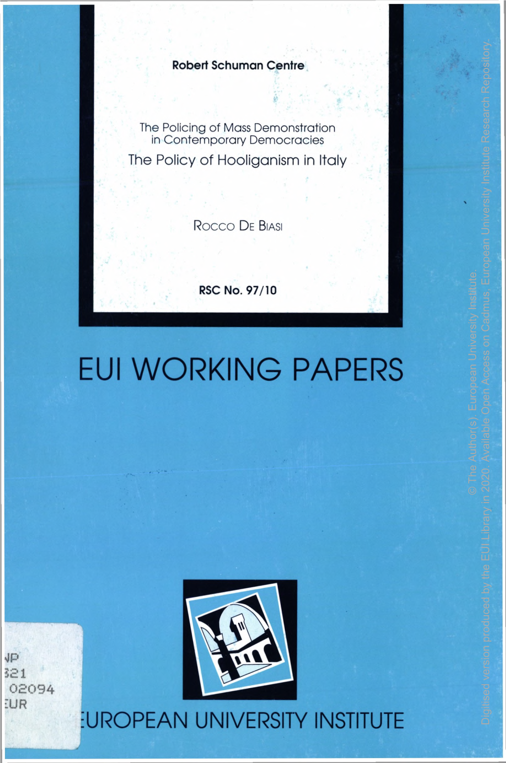 European University Institute. Digitised Version Produced by the EUI Library in 2020. Available Open Access On