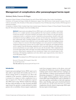 Management of Complications After Paraesophageal Hernia Repair