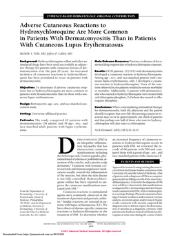 Adverse Cutaneous Reactions to Hydroxychloroquine Are More Common in Patients with Dermatomyositis Than in Patients with Cutaneous Lupus Erythematosus