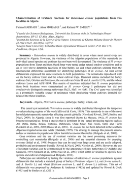 Characterization of Virulence Reactions for Heterodera Avenae Populations