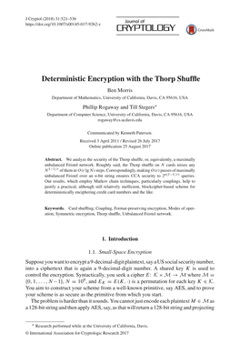 Deterministic Encryption with the Thorp Shuffle