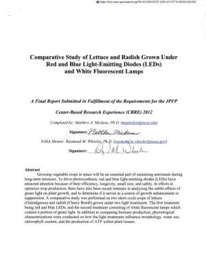 Comparative Study of Lettuce and Radish Grown Under Red and Blue Light-Emitting Diodes (Leds) and White Fluorescent Lamps