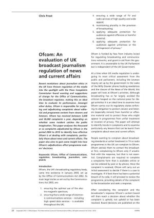 Ofcom: an Evaluation of UK Broadcast Journalism Regulation of News And