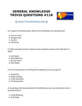 General Knowledge Trivia Questions #118
