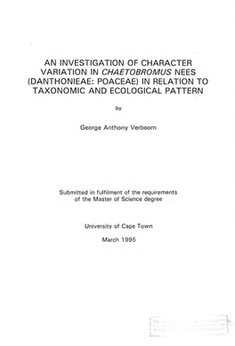 An Investigation of Character Variation in Chaetobromus Nees (Danthonieae: Poaceae) in Relation to Taxonomic and Ecological Pattern