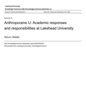 Anthropocene U: Academic Responses and Responsibilities at Lakehead University