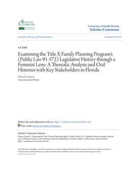 Examining the Title X Family Planning Program's (Public Law 91-572)
