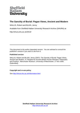 The Sanctity of Burial: Pagan Views, Ancient and Modern